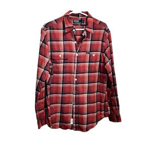 Polo by Ralph Lauren Flannel Shirt L Red Blue Plaid Sailor Vintage